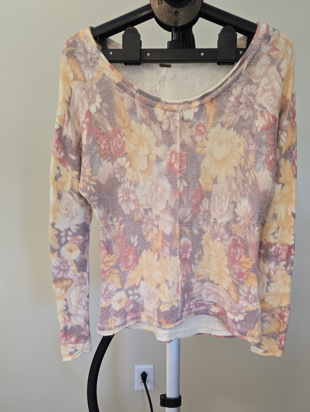 Free People Floral Long Sleeve Scoop Neck Top - Pastel Yellow, Lavender, Pink